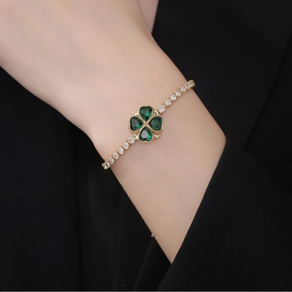 Accessories - New Rotatable Dainty Green Crystal Clover Flower CZ  Bracelet -St Patrick’s Day